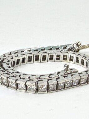 14K White Gold 11.5ctw Princess Diamond Tennis Bracelet 7" 15.2g  JR1990